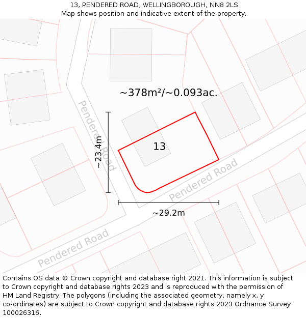 13, PENDERED ROAD, WELLINGBOROUGH, NN8 2LS: Plot and title map