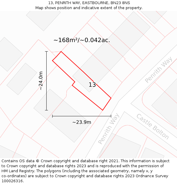 13, PENRITH WAY, EASTBOURNE, BN23 8NS: Plot and title map