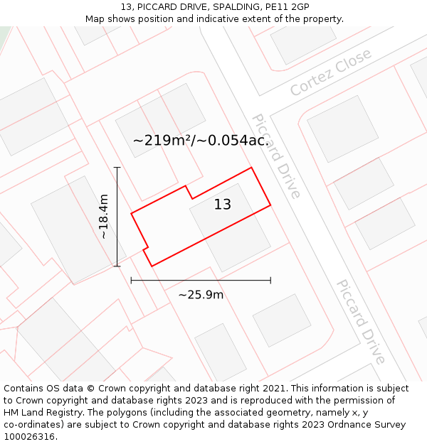 13, PICCARD DRIVE, SPALDING, PE11 2GP: Plot and title map