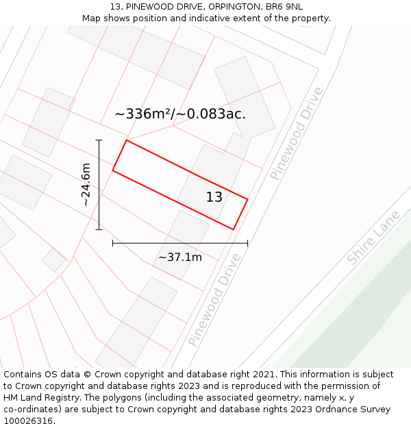 13, PINEWOOD DRIVE, ORPINGTON, BR6 9NL: Plot and title map