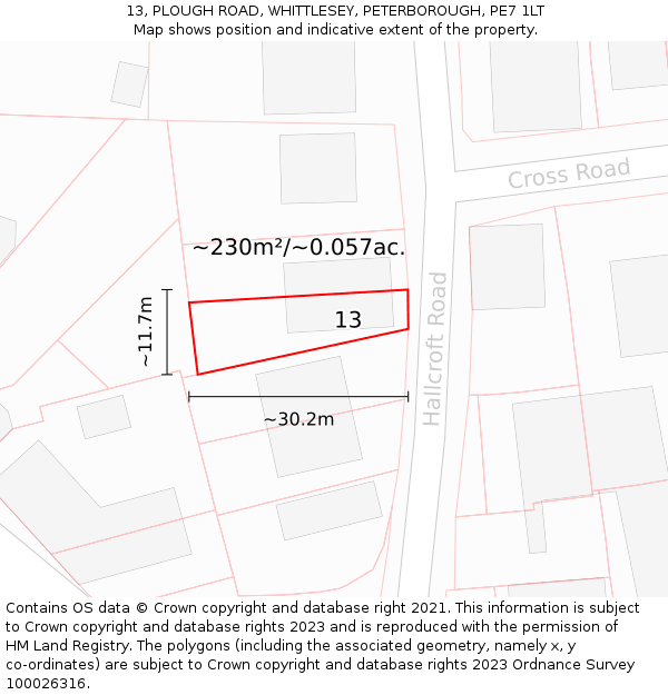 13, PLOUGH ROAD, WHITTLESEY, PETERBOROUGH, PE7 1LT: Plot and title map