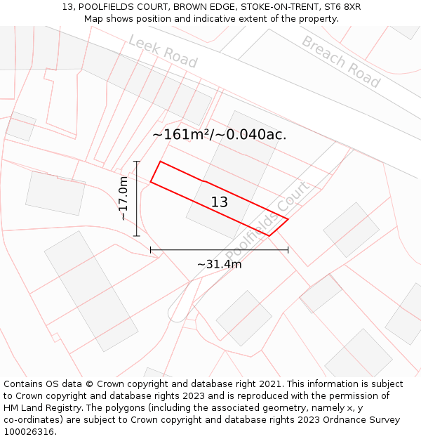 13, POOLFIELDS COURT, BROWN EDGE, STOKE-ON-TRENT, ST6 8XR: Plot and title map