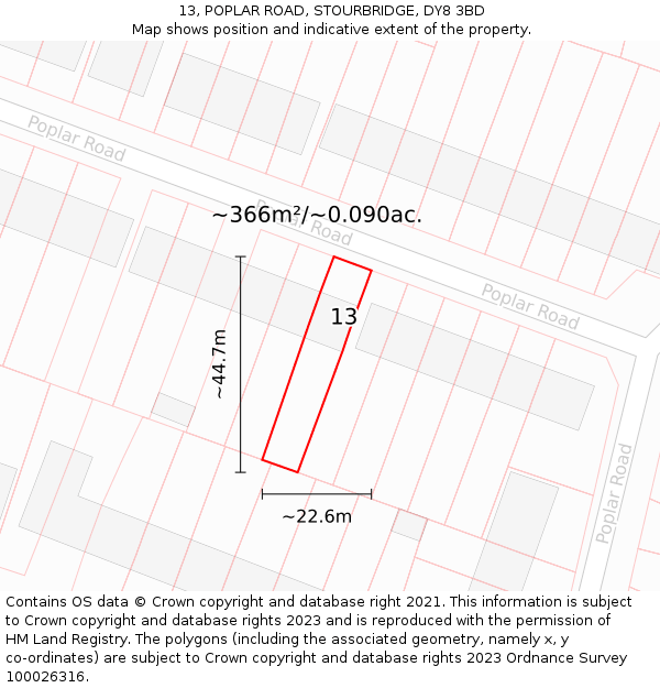 13, POPLAR ROAD, STOURBRIDGE, DY8 3BD: Plot and title map