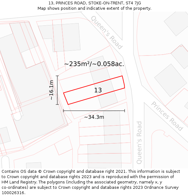 13, PRINCES ROAD, STOKE-ON-TRENT, ST4 7JG: Plot and title map