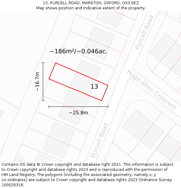 13, PURCELL ROAD, MARSTON, OXFORD, OX3 0EZ: Plot and title map