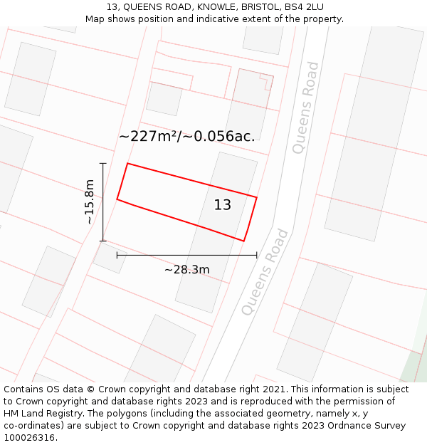 13, QUEENS ROAD, KNOWLE, BRISTOL, BS4 2LU: Plot and title map