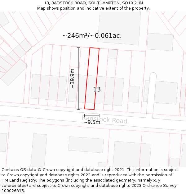 13, RADSTOCK ROAD, SOUTHAMPTON, SO19 2HN: Plot and title map