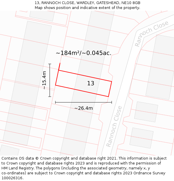 13, RANNOCH CLOSE, WARDLEY, GATESHEAD, NE10 8GB: Plot and title map