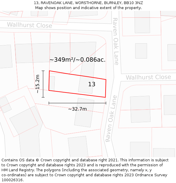 13, RAVENOAK LANE, WORSTHORNE, BURNLEY, BB10 3NZ: Plot and title map