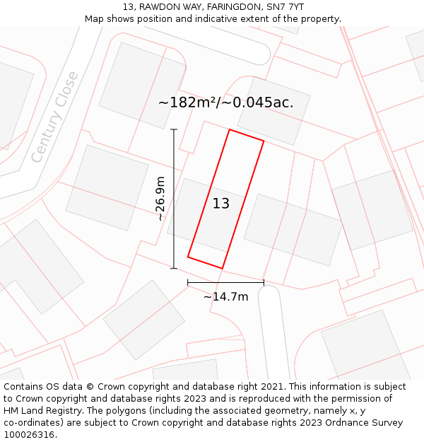 13, RAWDON WAY, FARINGDON, SN7 7YT: Plot and title map