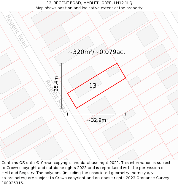 13, REGENT ROAD, MABLETHORPE, LN12 1LQ: Plot and title map