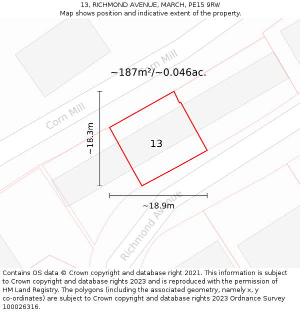 13, RICHMOND AVENUE, MARCH, PE15 9RW: Plot and title map