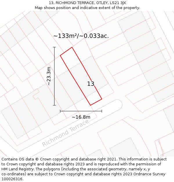 13, RICHMOND TERRACE, OTLEY, LS21 3JX: Plot and title map