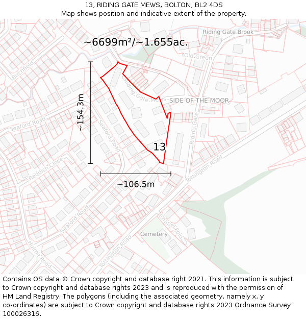 13, RIDING GATE MEWS, BOLTON, BL2 4DS: Plot and title map