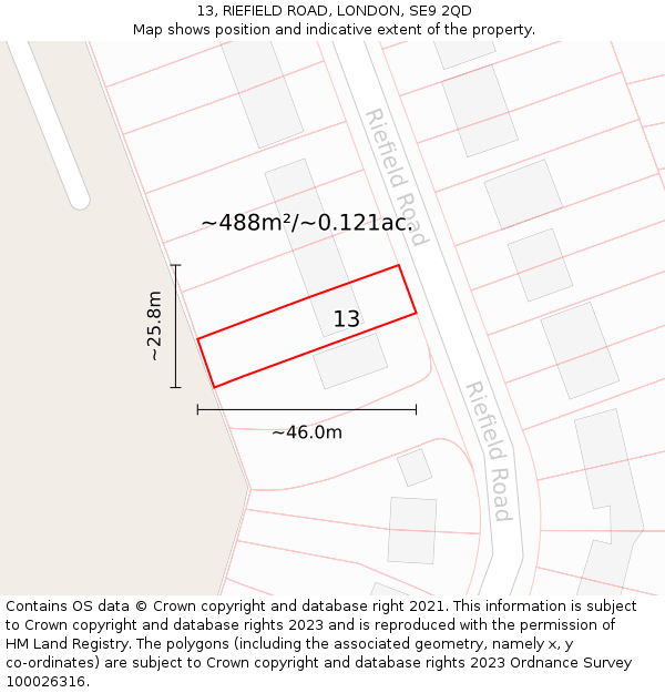 13, RIEFIELD ROAD, LONDON, SE9 2QD: Plot and title map