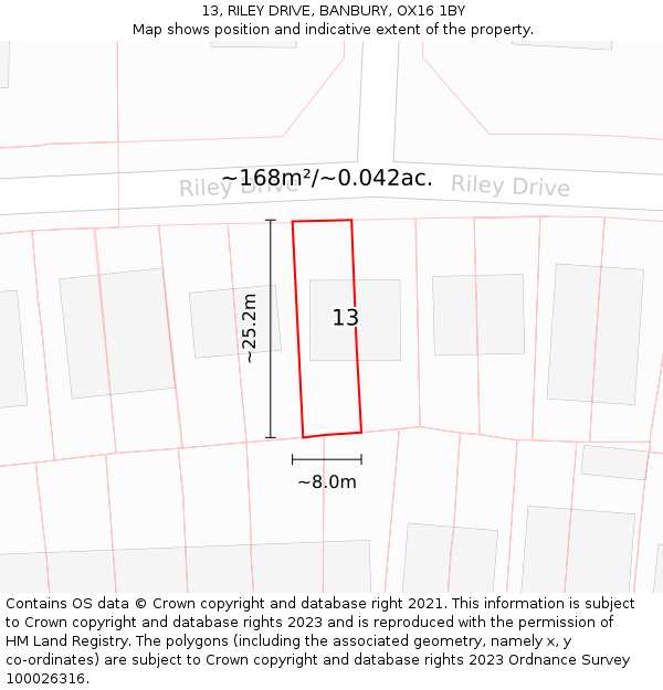 13, RILEY DRIVE, BANBURY, OX16 1BY: Plot and title map