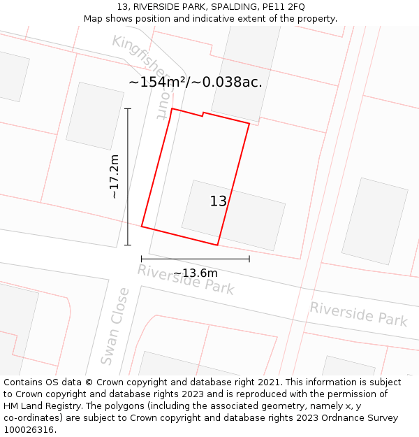 13, RIVERSIDE PARK, SPALDING, PE11 2FQ: Plot and title map