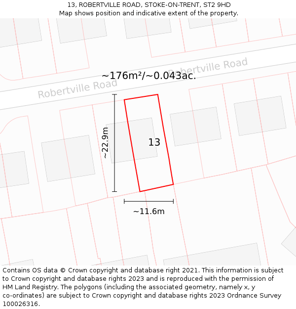 13, ROBERTVILLE ROAD, STOKE-ON-TRENT, ST2 9HD: Plot and title map