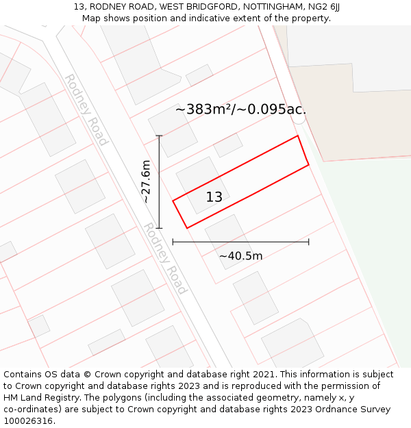 13, RODNEY ROAD, WEST BRIDGFORD, NOTTINGHAM, NG2 6JJ: Plot and title map