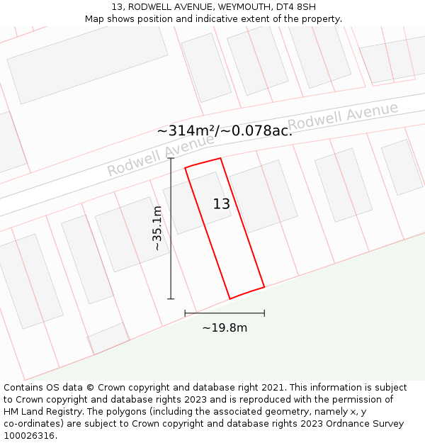 13, RODWELL AVENUE, WEYMOUTH, DT4 8SH: Plot and title map