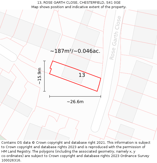 13, ROSE GARTH CLOSE, CHESTERFIELD, S41 0GE: Plot and title map