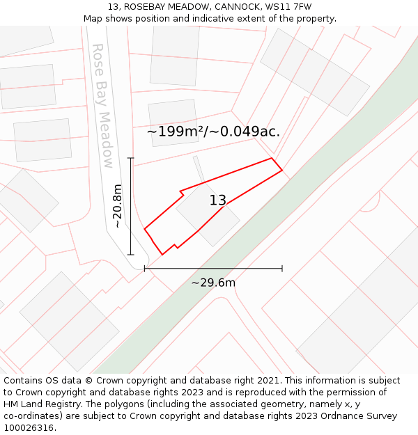 13, ROSEBAY MEADOW, CANNOCK, WS11 7FW: Plot and title map