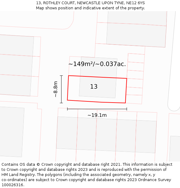 13, ROTHLEY COURT, NEWCASTLE UPON TYNE, NE12 6YS: Plot and title map