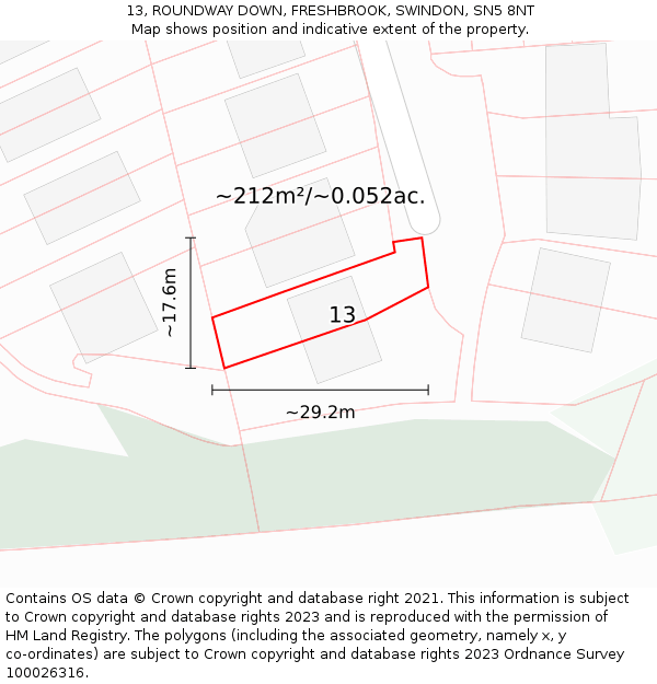 13, ROUNDWAY DOWN, FRESHBROOK, SWINDON, SN5 8NT: Plot and title map