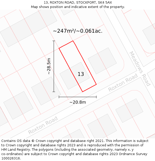 13, ROXTON ROAD, STOCKPORT, SK4 5AX: Plot and title map