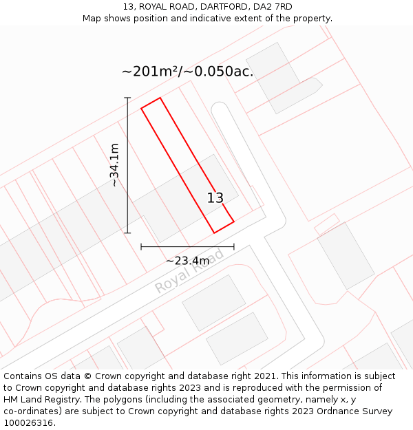 13, ROYAL ROAD, DARTFORD, DA2 7RD: Plot and title map