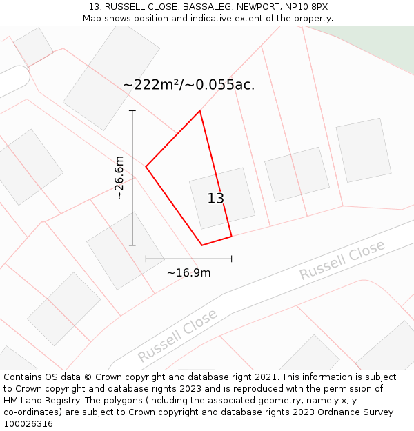 13, RUSSELL CLOSE, BASSALEG, NEWPORT, NP10 8PX: Plot and title map
