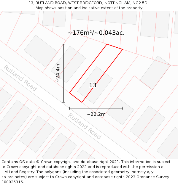 13, RUTLAND ROAD, WEST BRIDGFORD, NOTTINGHAM, NG2 5DH: Plot and title map