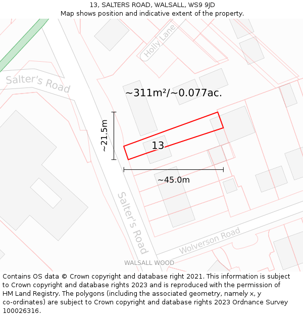 13, SALTERS ROAD, WALSALL, WS9 9JD: Plot and title map