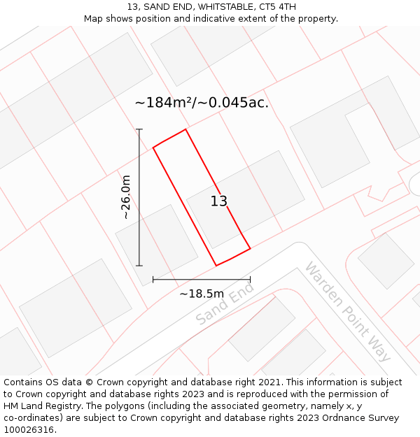 13, SAND END, WHITSTABLE, CT5 4TH: Plot and title map