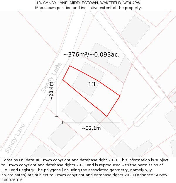 13, SANDY LANE, MIDDLESTOWN, WAKEFIELD, WF4 4PW: Plot and title map