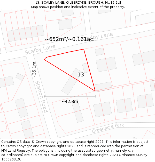 13, SCALBY LANE, GILBERDYKE, BROUGH, HU15 2UJ: Plot and title map