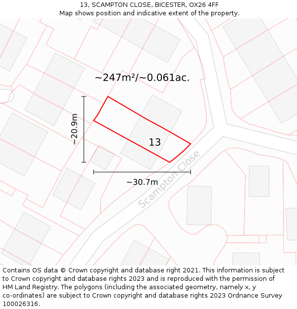 13, SCAMPTON CLOSE, BICESTER, OX26 4FF: Plot and title map