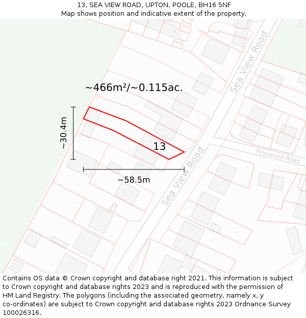 13, SEA VIEW ROAD, UPTON, POOLE, BH16 5NF: Plot and title map