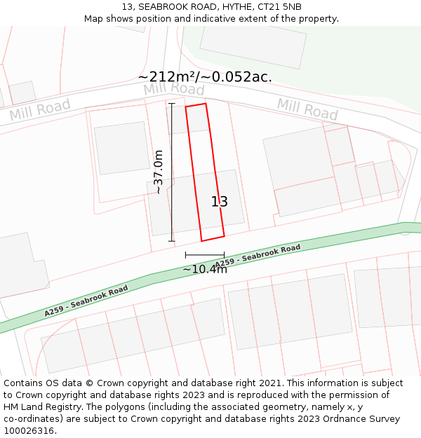 13, SEABROOK ROAD, HYTHE, CT21 5NB: Plot and title map