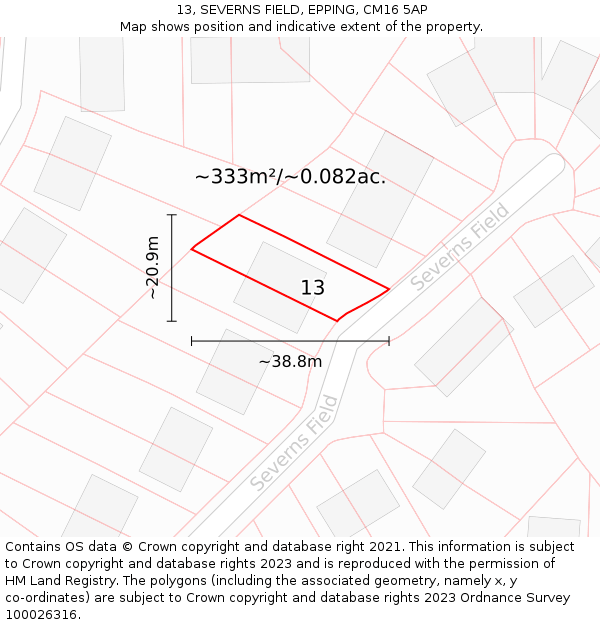13, SEVERNS FIELD, EPPING, CM16 5AP: Plot and title map