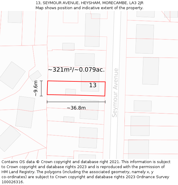 13, SEYMOUR AVENUE, HEYSHAM, MORECAMBE, LA3 2JR: Plot and title map