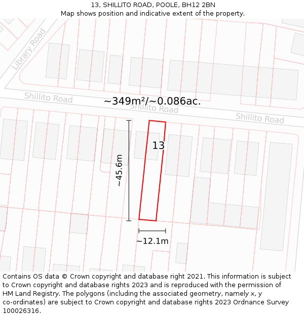 13, SHILLITO ROAD, POOLE, BH12 2BN: Plot and title map