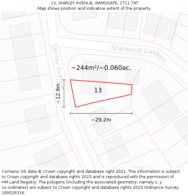 13, SHIRLEY AVENUE, RAMSGATE, CT11 7AT: Plot and title map