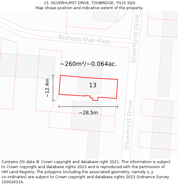 13, SILVERHURST DRIVE, TONBRIDGE, TN10 3QG: Plot and title map