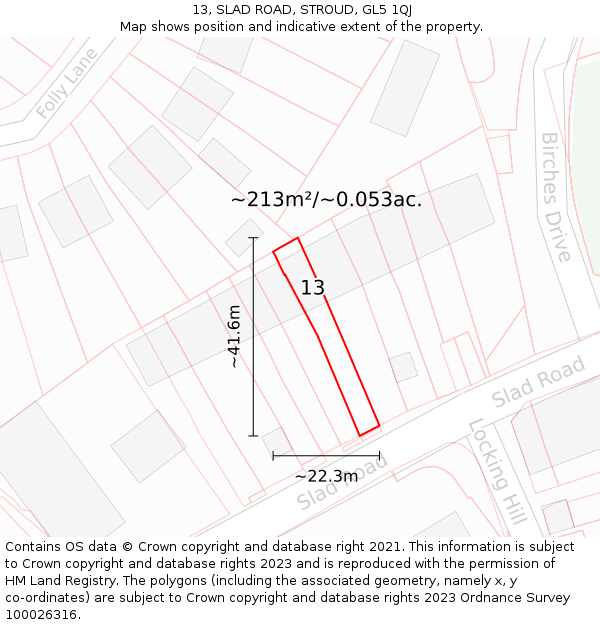 13, SLAD ROAD, STROUD, GL5 1QJ: Plot and title map