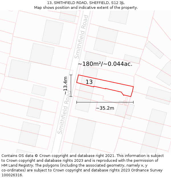 13, SMITHFIELD ROAD, SHEFFIELD, S12 3JL: Plot and title map