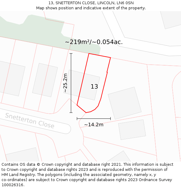 13, SNETTERTON CLOSE, LINCOLN, LN6 0SN: Plot and title map