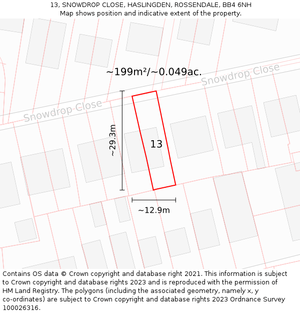 13, SNOWDROP CLOSE, HASLINGDEN, ROSSENDALE, BB4 6NH: Plot and title map