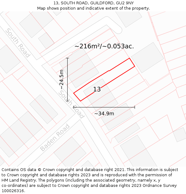 13, SOUTH ROAD, GUILDFORD, GU2 9NY: Plot and title map