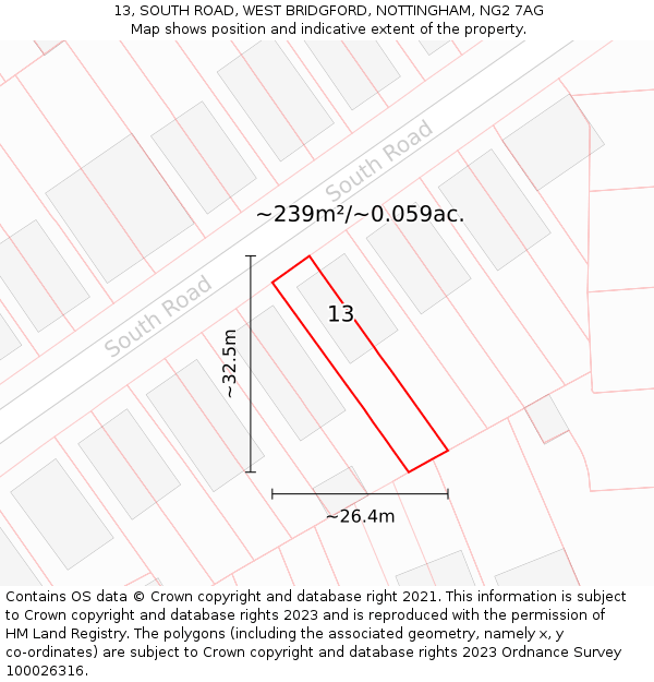 13, SOUTH ROAD, WEST BRIDGFORD, NOTTINGHAM, NG2 7AG: Plot and title map